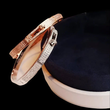 Sterling Silver Pavé Zircon Bangle - Rosé Gold