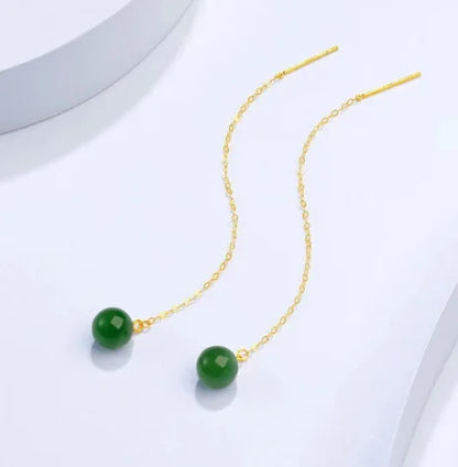 18K Gold Jade Drop Earrings by FEROYAL