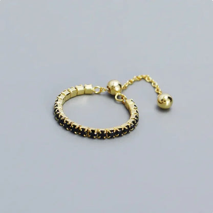 ESSENTIAL RING – Gold -Black stones / resizable