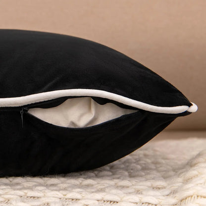 FEROYAL Imperial Trim Pillow Covers – Black with white trims, 60cm*60cm detail view