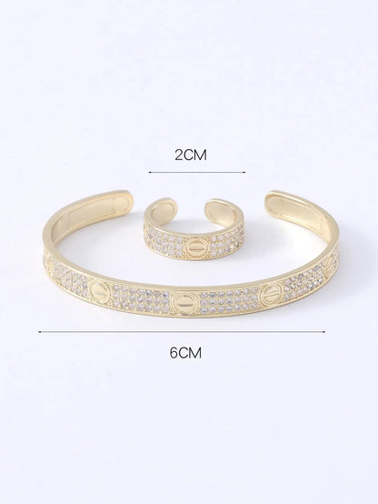 Gold-Plated Zircon Ring & Bracelet Set
