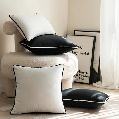 FEROYAL Imperial Trim Pillow Covers – Black with white trims, 40cm*40cm detail view