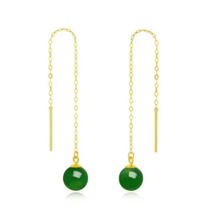 18K Gold Jade Drop Earrings by FEROYAL