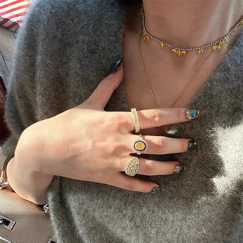 TRICOLOUR COCKTAIL RING