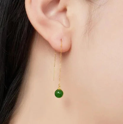 18K Gold Jade Drop Earrings by FEROYAL