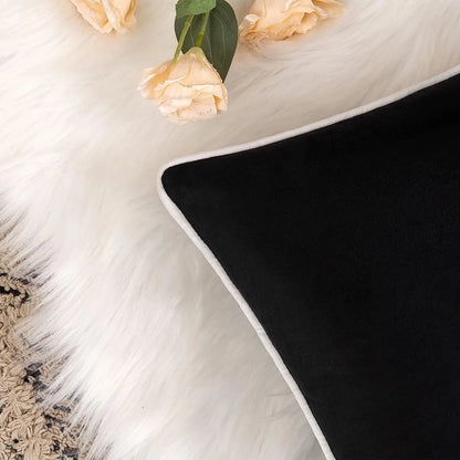 FEROYAL Imperial Trim Pillow Covers – Black with white trims, 50cm*50cm detail view