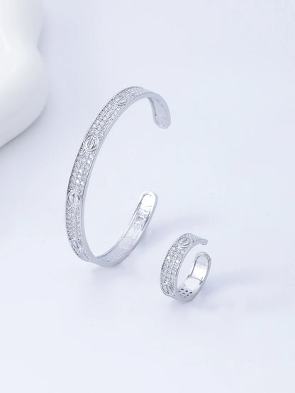 Gold-Plated Zircon Ring & Bracelet Set