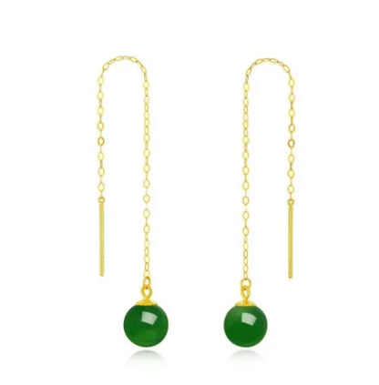 18K Gold Jade Drop Earrings by FEROYAL