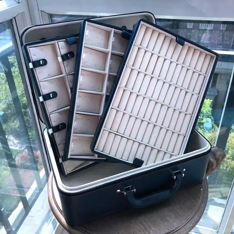 MAJESTIC LEATHER 3-LAYER HANDCARRY JEWELLERY ORGANISER BOX