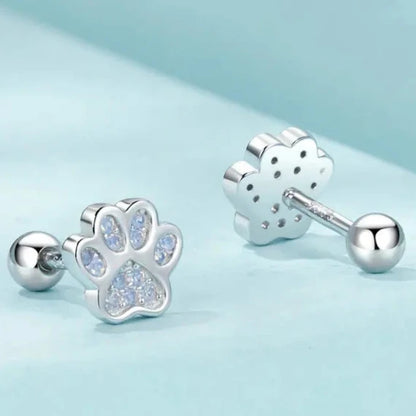 Pink Opal Paw Stud Earrings in Sterling Silver