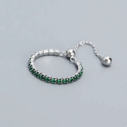ESSENTIAL RING – Silver -Green stones / resizable