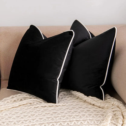 FEROYAL Imperial Trim Pillow Covers – Black with white trims, 30*50cm detail view