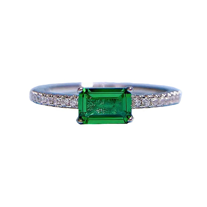 Sterling Silver Emerald Statement Ring - Rose Band - White Stone