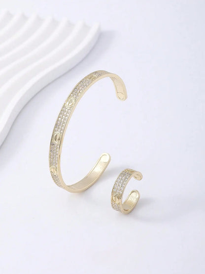 Gold-Plated Zircon Ring & Bracelet Set
