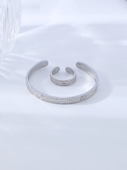 Gold-Plated Zircon Ring & Bracelet Set