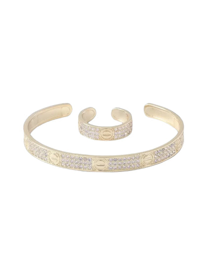 Gold-Plated Zircon Ring & Bracelet Set