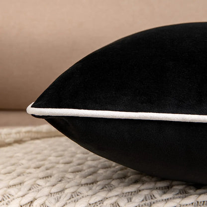 FEROYAL Imperial Trim Pillow Covers – Black with white trims, 45cm*45cm detail view